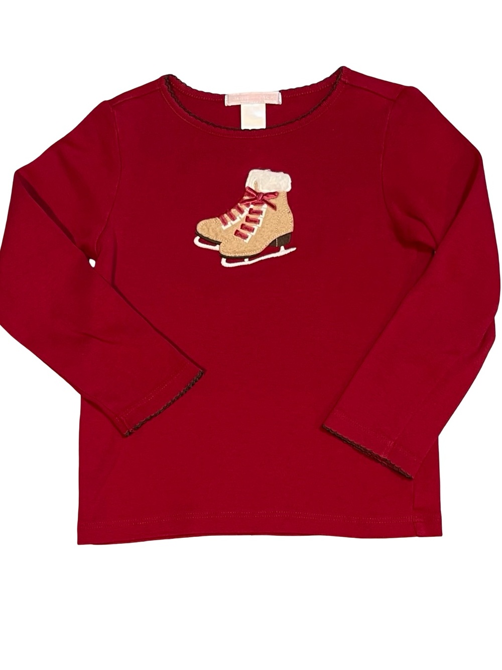 Janie and Jack Precious Holiday Red Long-Sleeve Top with Ice Skate Applique 3T